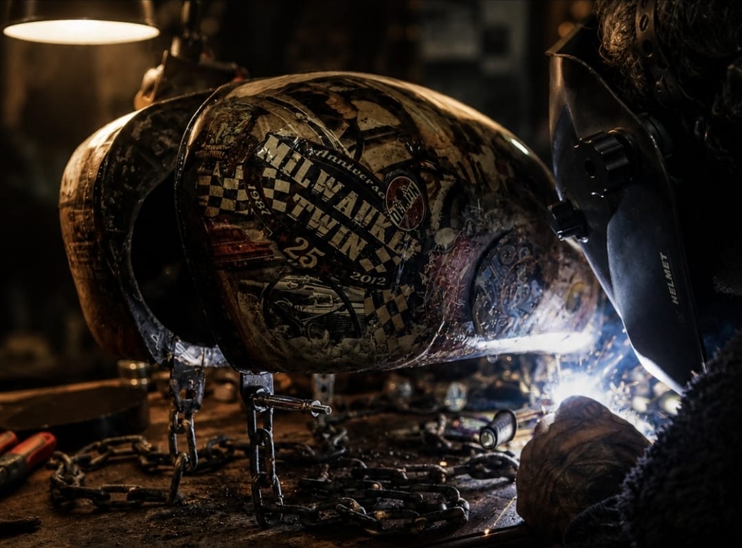Atelier PIF — soudure sur réservoir moto customisé